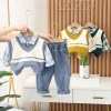 Cool boys' children's clothing, stylish kids' clothes, 2022 new Korean-style baby and children's set, spring and autumn three-piece set, trendy Application Scenario